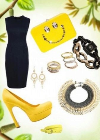 Κίτρινα αξεσουάρ για μαύρο φόρεμα με θήκη