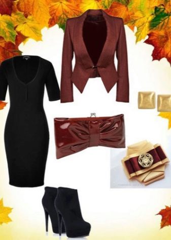 Brown accessories para sa isang black sheath dress