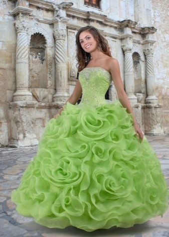 organzos žalios spalvos suknelė