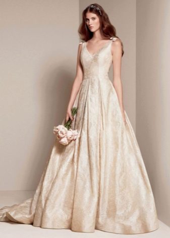 kepto pieno brokato vestuvinė suknelė