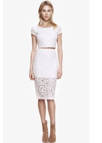 Biela čipkovaná ceruzková sukňa s priesvitným spodkom