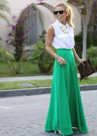 Falda larga verde semi-sol