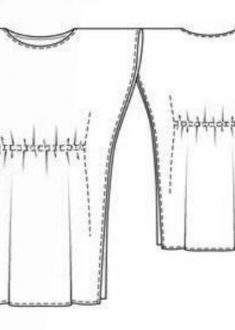 Technický nákres rovných šatů s netopýřím rukávem