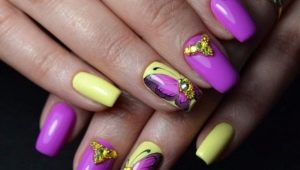 Funktioner af gul-lilla manicure