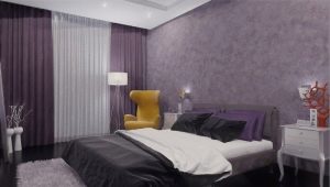 Tende viola in camera da letto: una varietà di sfumature e regole di selezione