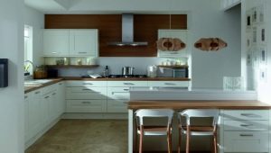 Biela kuchyňa s drevom: odrody a možnosti