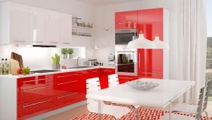 Dapur merah dan putih: ciri dan pilihan reka bentuk