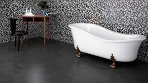 Linoleum di bilik mandi: kebaikan dan keburukan, jenis dan pilihan