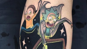 Tattoo Rick and Morty: ominaisuuksia ja luonnoksia