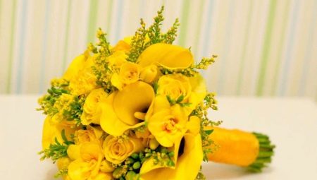 ช่อดอกไม้เจ้าสาวสีเหลือง: การเลือกดอกไม้และการผสมผสาน