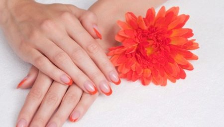 Mga ideya sa disenyo ng French manicure sa orange tones