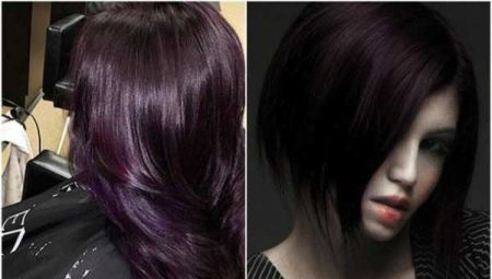 Black-purple hair color: options and dyeing technique