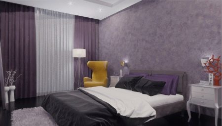 Violetinės užuolaidos miegamajame: atspalvių įvairovė ir pasirinkimo taisyklės