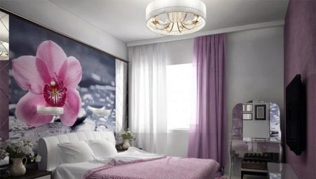Rèm cửa màu tử đinh hương trong phòng ngủ: giống, lựa chọn và buộc