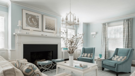 Modrý obývací pokoj: pravidla designu