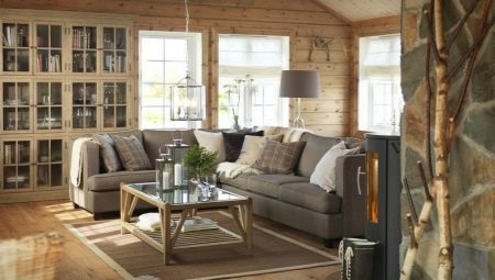 Phòng khách trong nhà gỗ: các lựa chọn thiết kế nội thất đơn giản và nguyên bản