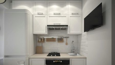 Pilihan desain dapur yang menarik 6 sq. m dengan kulkas