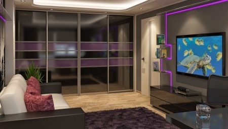 Posuvná skříň v obývacím pokoji: typy, možnosti a možnosti v interiéru