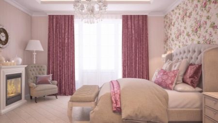 Jemnosť použitia ružových záclon v interiéri spálne
