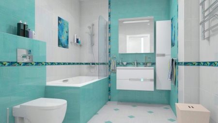Ubin kamar mandi pirus: fitur, varietas, pilihan, contoh