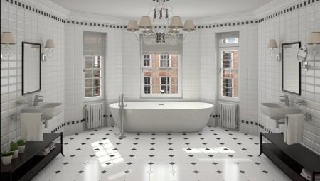 Jubin bilik mandi hitam dan putih: kebaikan dan keburukan, pilihan dan reka bentuk