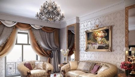Diseño de interiores de sala de estar en estilo clásico.