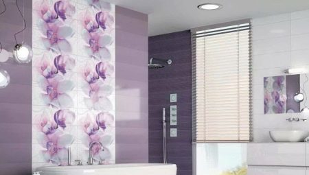 Conception de salle de bains avec des orchidées sur des tuiles