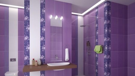 Ubin ungu di kamar mandi: fitur dan opsi desain 