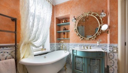 Provansas stila flīzes vannas istabas interjerā