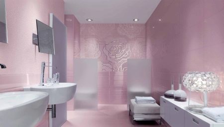 Rozā flīzes vannas istabai: dizaina iezīmes, izvēle, skaisti piemēri