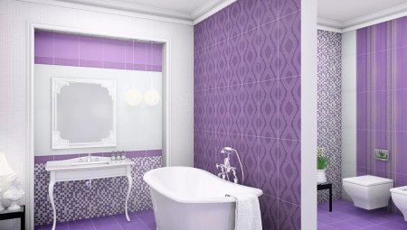 Azulejos de baño de color lila: pros y contras, opciones, ejemplos