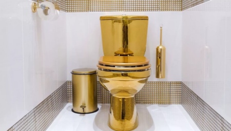 Zlate WC školjke: kako izbrati in se pravilno prilegati v notranjost?