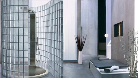 Dušo kabina iš stiklo blokelių: privalumai ir trūkumai, priežiūros ir dizaino pavyzdžiai