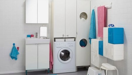 Armarios para lavadora en el baño: tipos, recomendaciones para elegir.