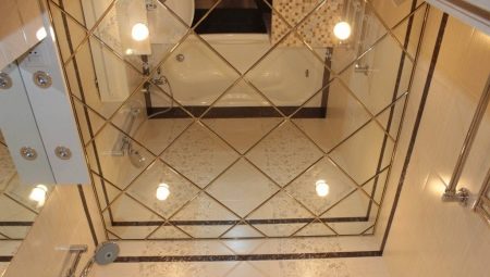 Langit-langit cermin di kamar mandi: pro dan kontra, opsi desain