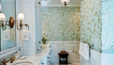 Giấy dán tường cho phòng tắm: loại, sự lựa chọn và hoàn thiện