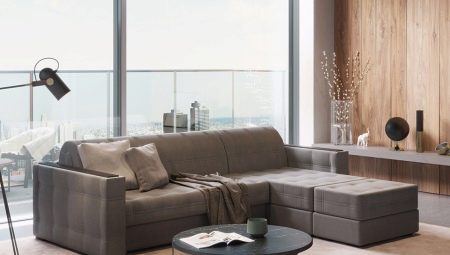 Sofa dengan pouffe: ikhtisar model dan pilihan