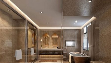 Plafonds tendus dans la salle de bain: avantages et inconvénients, couleurs et designs