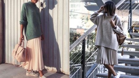 Como combinar uma saia plissada com um suéter?