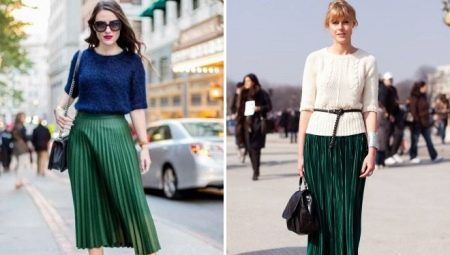 Ką galima derinti su žaliais klostuotais sijonais?