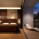 Diseño de interiores de dormitorio en tonos marrones.