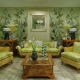 Grönt vardagsrum: nyanser, färgkombinationer, designrekommendationer