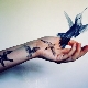 Tatuaje de pájaro en la mano