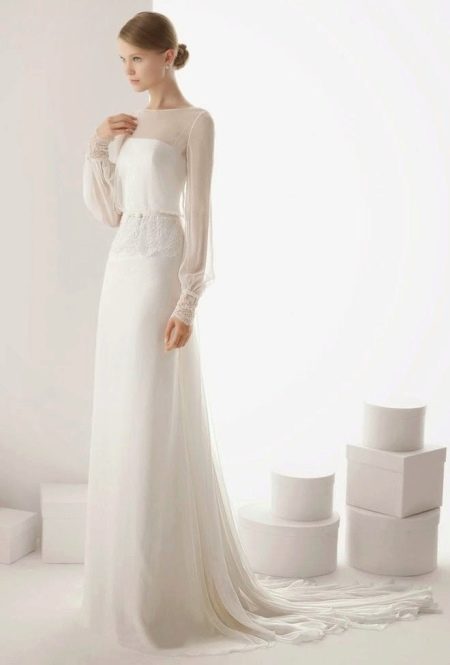 Robe de mariée simple à manches transparentes