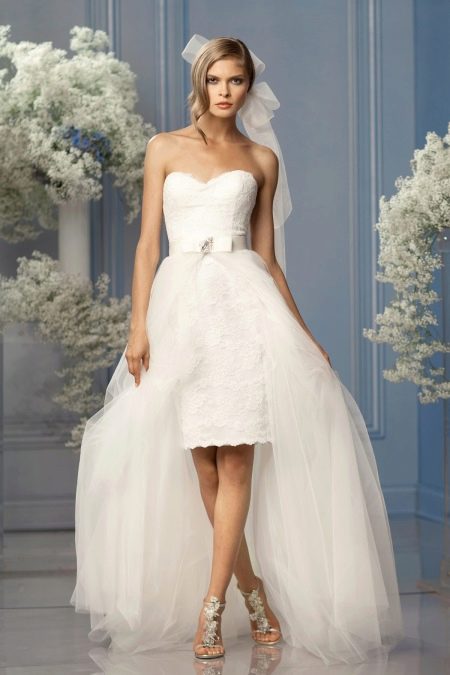 Vestuvinė suknelė su apvalkalu su nuimamu sijonu