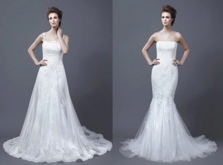 Lace transformer wedding dress na may overlay na tuktok