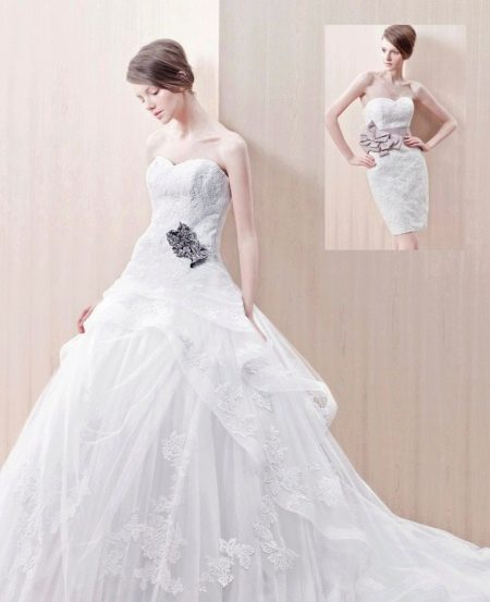 Lush wedding dress na may overlay na palda ng transpormer