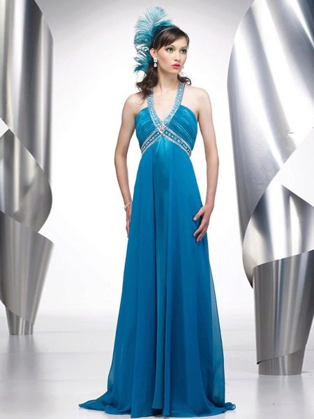 Plava grčka haljina s dubokim dekolteom