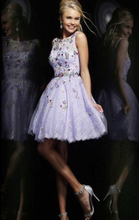 Maikling lilac A-line evening dress