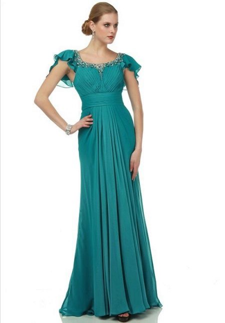 Empire turquoise jurk voor moeder van de bruidegom